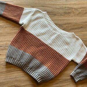 Striped Sweater in rust, Gray, and White